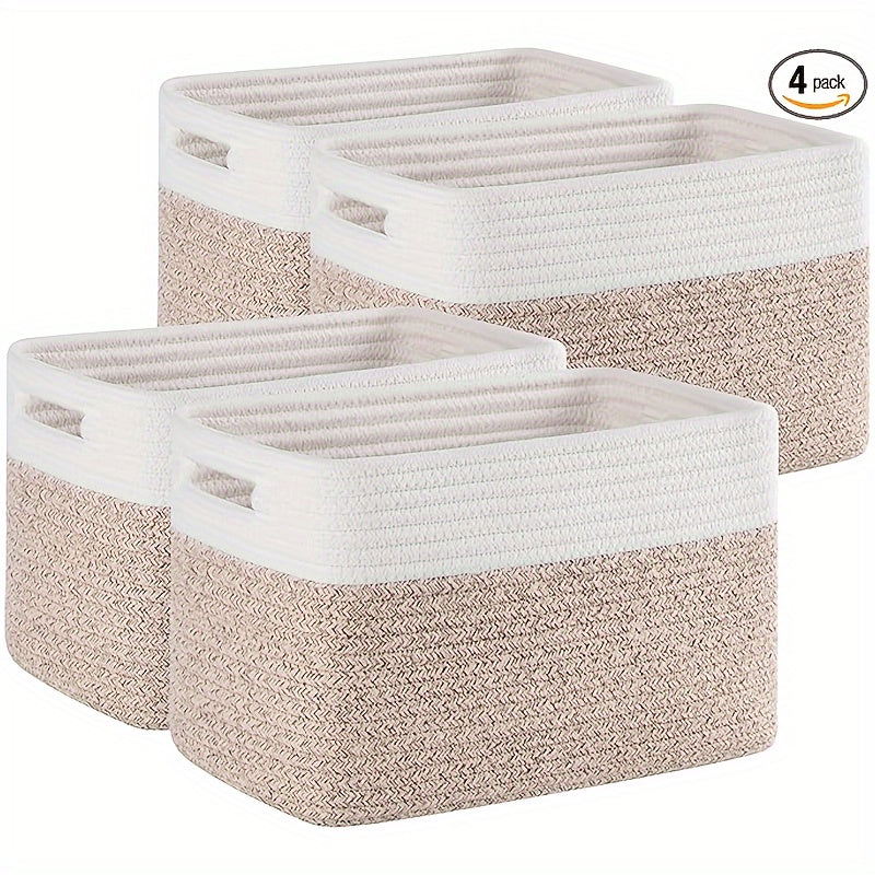 Set of 4 Storage Baskets Designed for Organization, These Woven Baskets Are Ideal for Shelves And Are Great for Storing Toys, Books, Towels, And Clothing. They Make Excellent Gift Bins for Toy Storage, Measuring 12.7 Inches Long, 9 Inches Wide