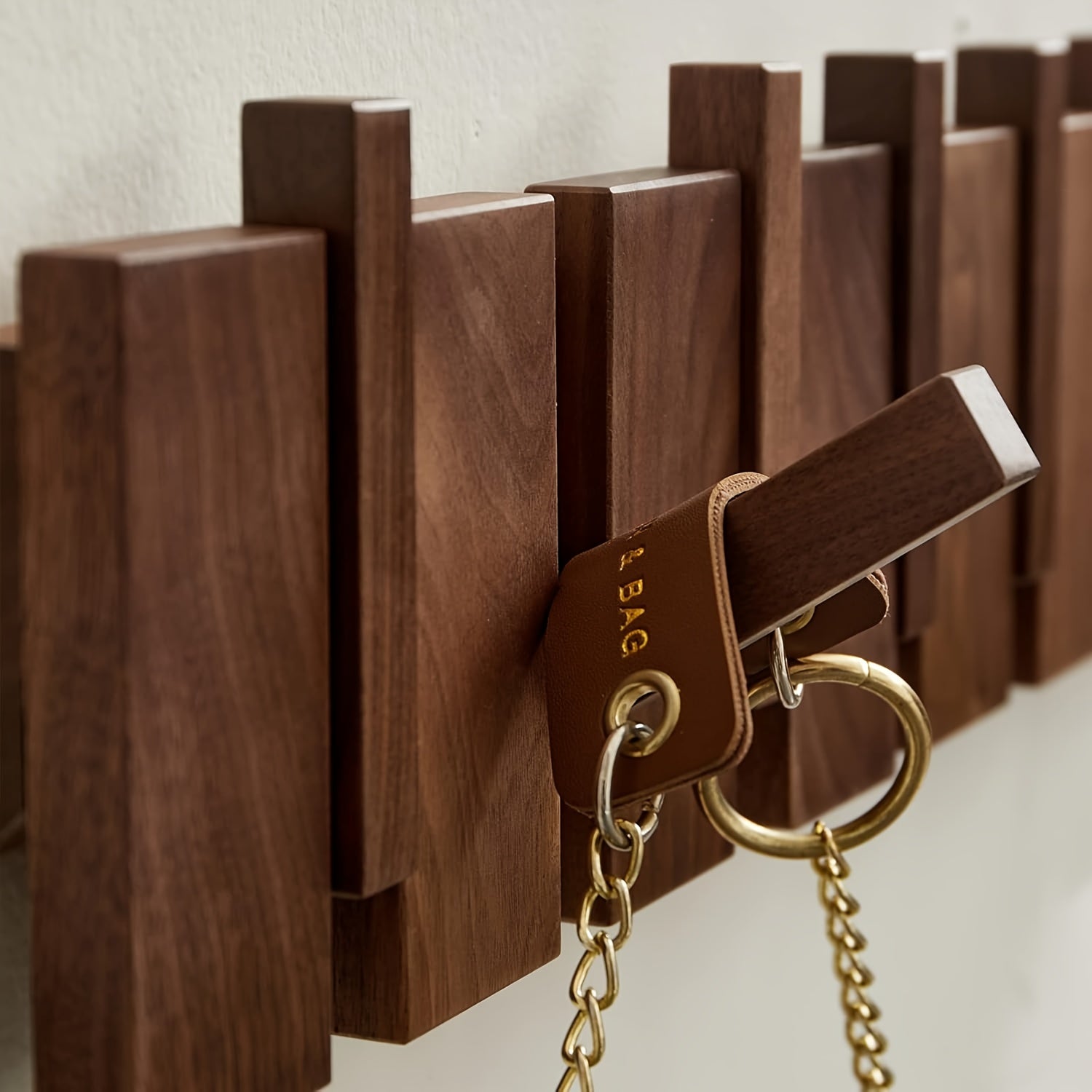 Modern Walnut Wooden, with 4\u002F6\u002F8\u002F10\u002F12 Hooks, Coat Rack, Hooks, Wall Mounted, Accordion, Entryway, Bedroom, Bathroom, Solid Wood, Smooth Polishing, Stable Adhere, Holds 22 Lbs, Floating Shelves