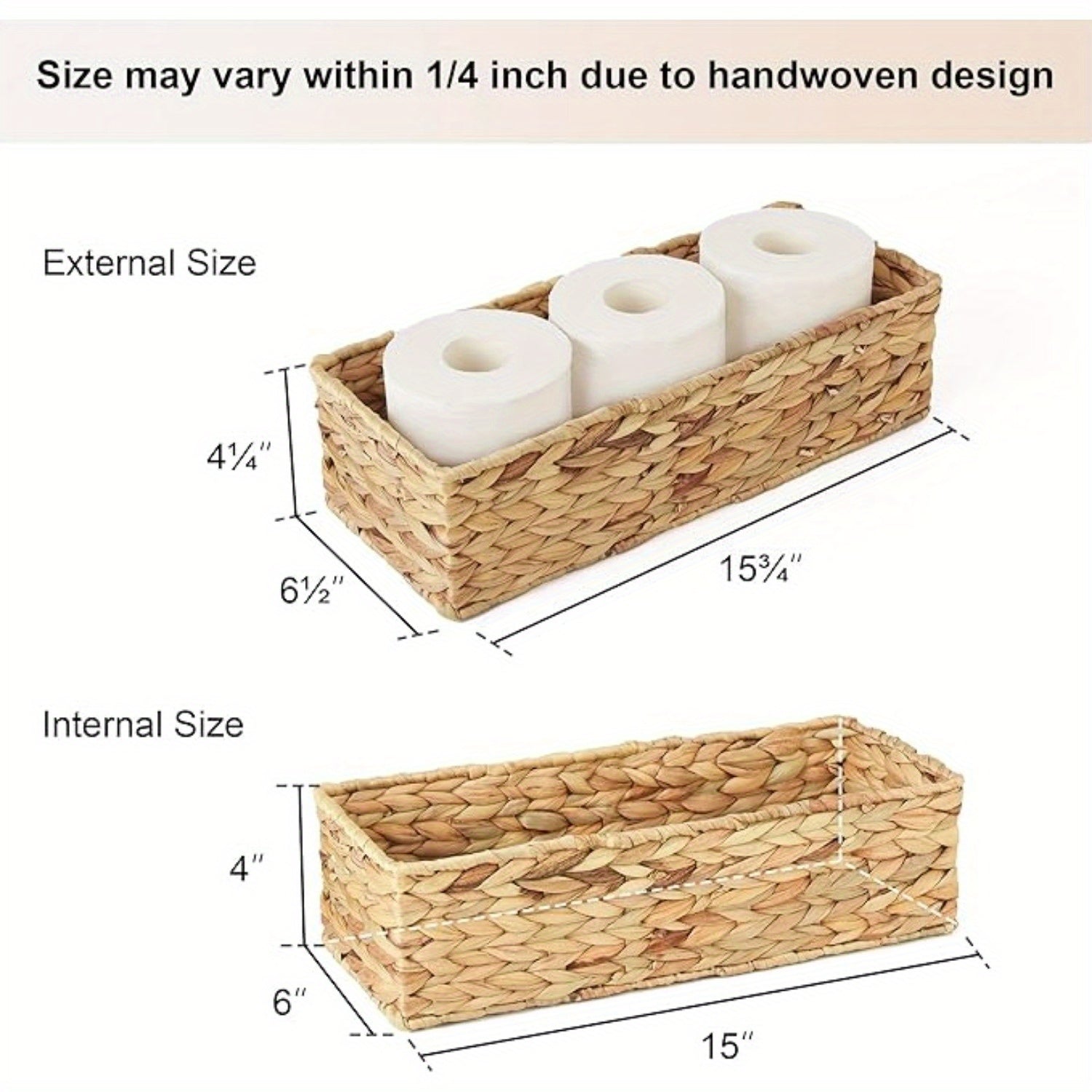 2-Pack, StorageWorks Wicker Tank Topper Basket, Water Hyacinth Storage for Bathroom, Shelf Baskets