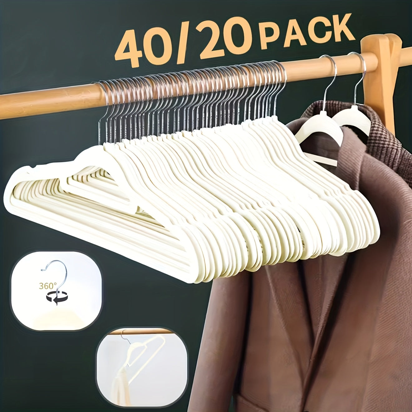 40pcs Velvet Hangers - 360° Swivel Hook, 20\u002F40pcs Space Saving Felt Hangers for Clothing - Felt Hangers for Coats, Pants & Dress Clothes Non Slip Clothes Hanger Set Heavy Duty Coat Hangers Pants Hangers