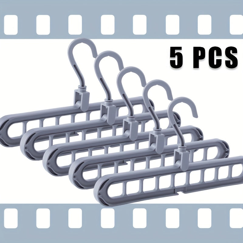 Set of 5 Sturdy 9-Hole Hangers - Enhanced Anti-Slip, Foldable Design That Saves Space, Perfect for Home Closets, Student Dorms, And Rental Storage