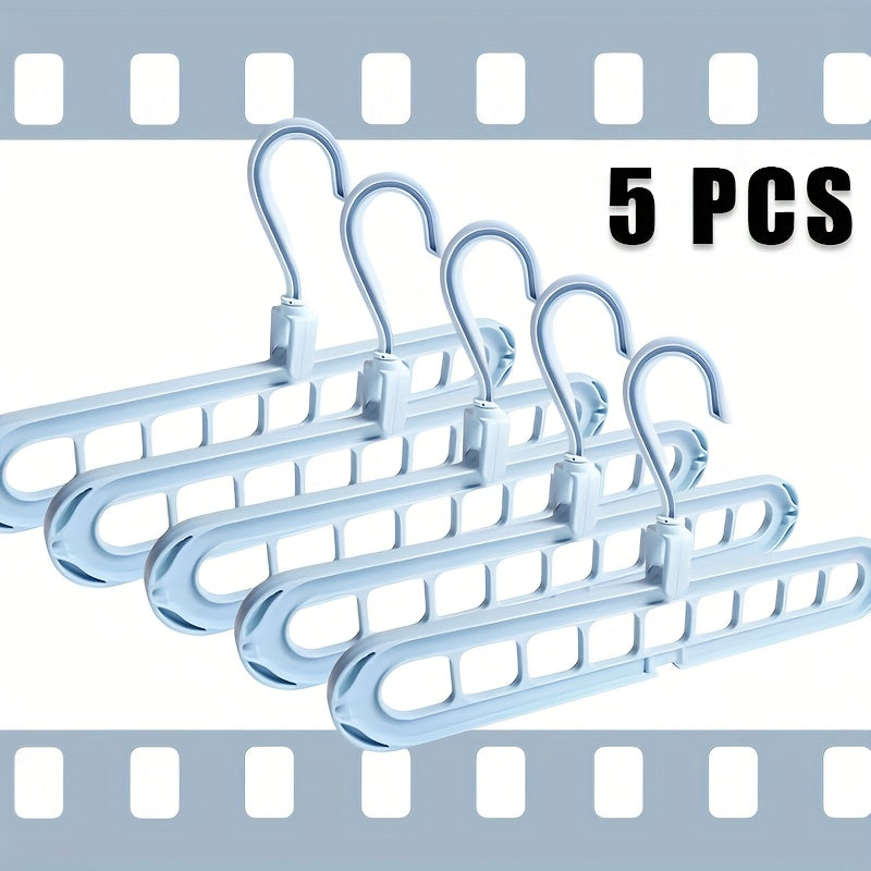 Set of 5 Sturdy 9-Hole Hangers - Enhanced Anti-Slip, Foldable Design That Saves Space, Perfect for Home Closets, Student Dorms, And Rental Storage