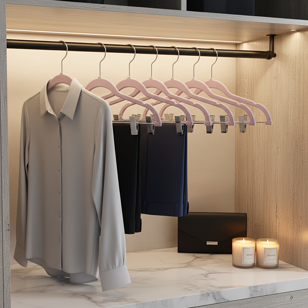20\u002F30\u002F50pcs Velvet Hangers, Adjustable Non-Slip Pants\u002FSkirt Clips, Heavy-Duty, Hangers with Clips, Pants Hangers, Hangers for Clothes, Suitable for Pants, Skirts, Coats, Dresses - Sturdy and Durable