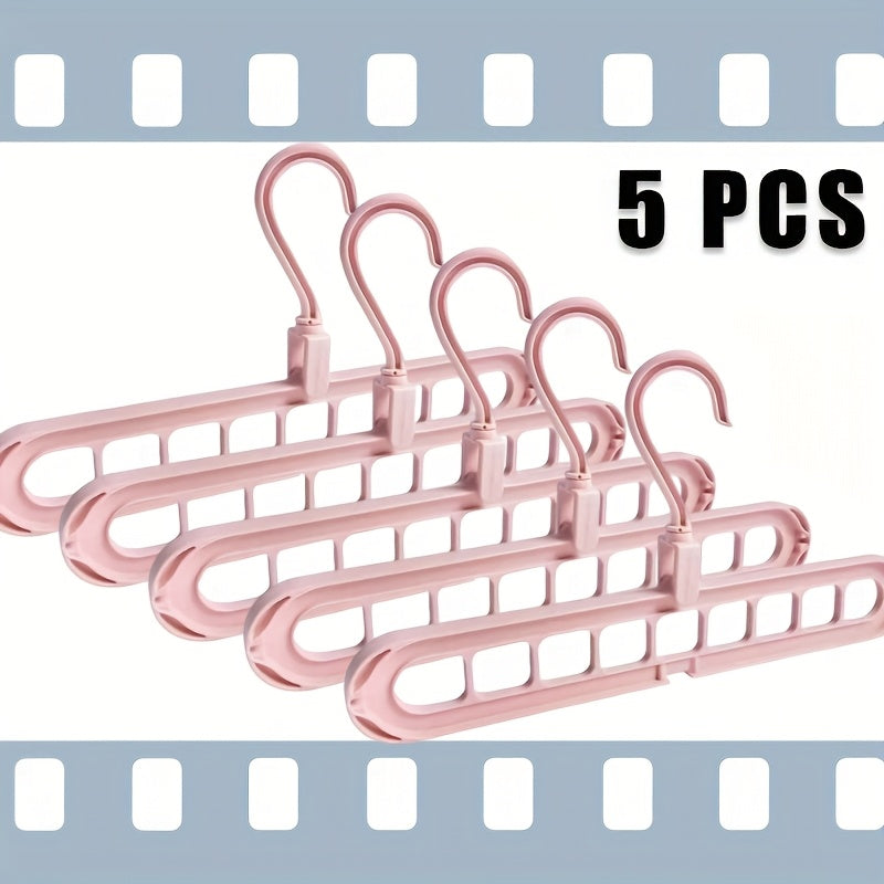 Set of 5 Sturdy 9-Hole Hangers - Enhanced Anti-Slip, Foldable Design That Saves Space, Perfect for Home Closets, Student Dorms, And Rental Storage