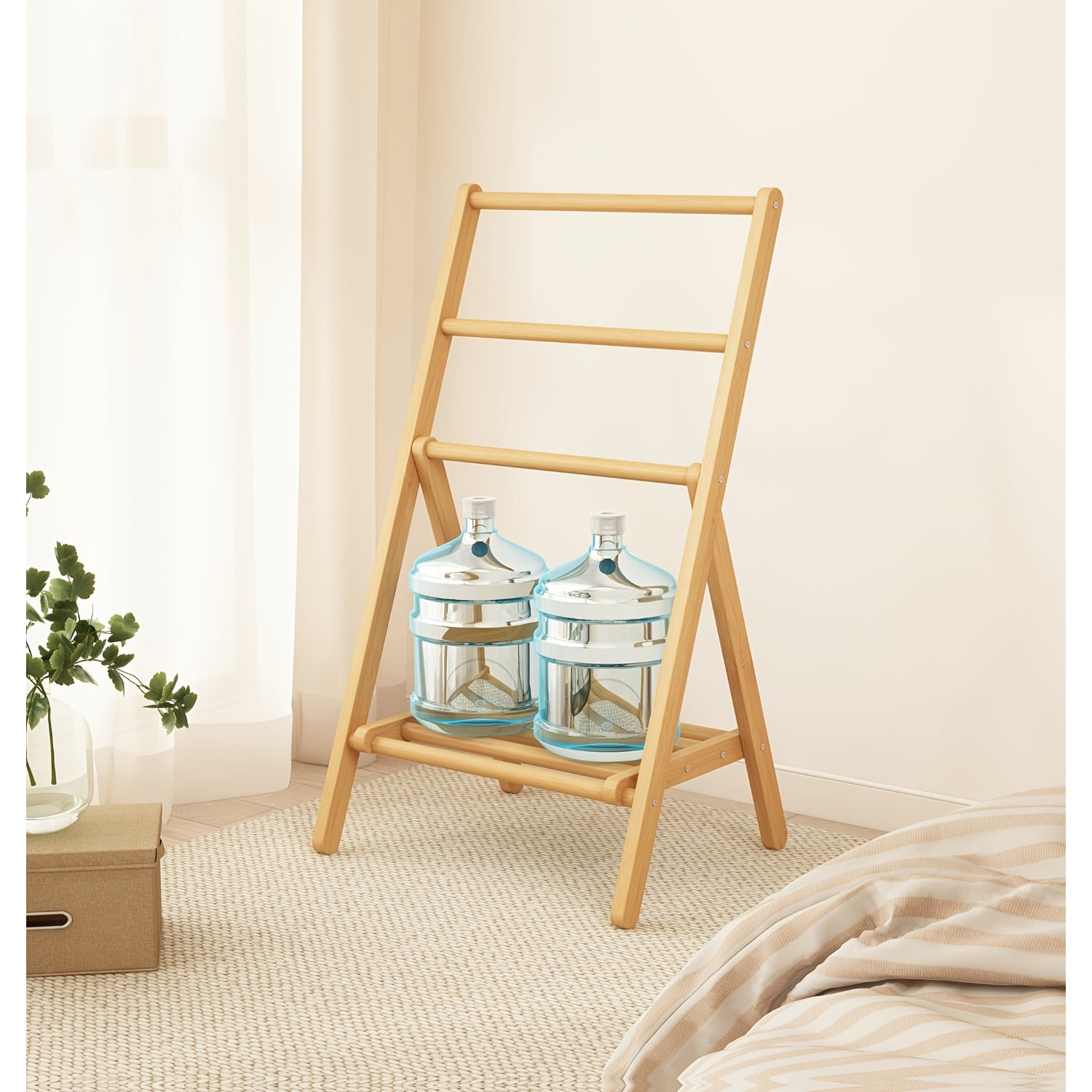 3-Tier Foldable Clothes Hanger & Drying Rack with Storage Box - Bamboo Space-Saving Freestanding Laundry Suitable for Apartments, Bedrooms, Bathrooms, Balconies, Compact Foldable Design for Small Spaces, Bamboo Drying System, Drying Racks