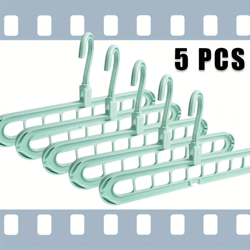 Set of 5 Sturdy 9-Hole Hangers - Enhanced Anti-Slip, Foldable Design That Saves Space, Perfect for Home Closets, Student Dorms, And Rental Storage