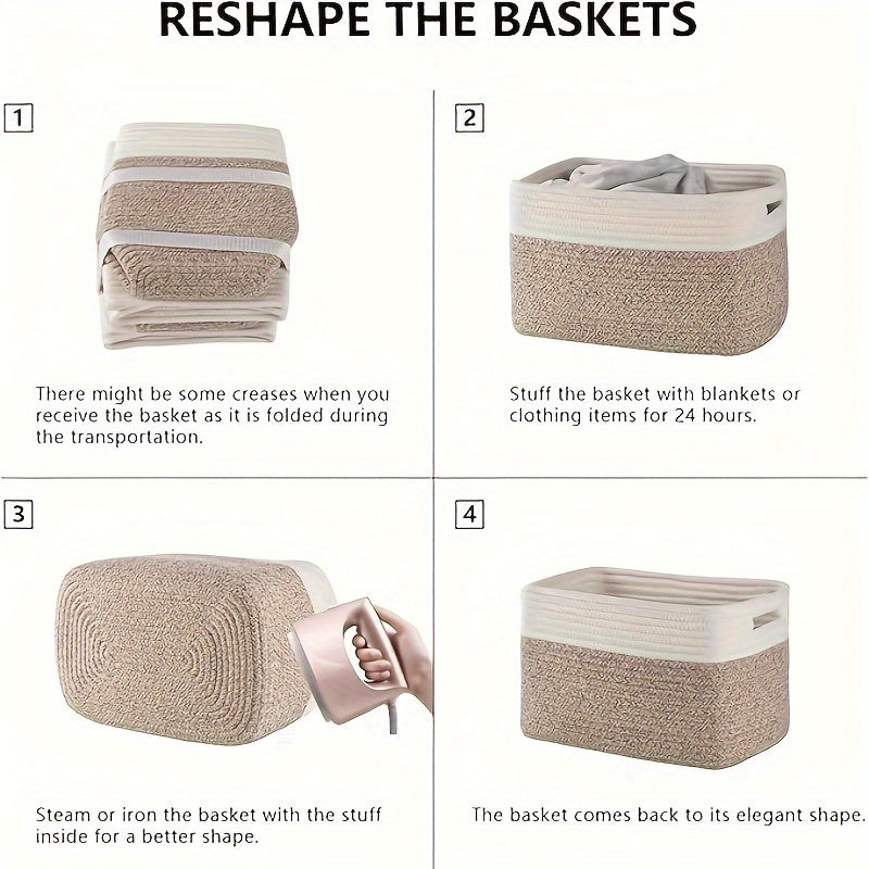 Set of 4 Storage Baskets Designed for Organization, These Woven Baskets Are Ideal for Shelves And Are Great for Storing Toys, Books, Towels, And Clothing. They Make Excellent Gift Bins for Toy Storage, Measuring 12.7 Inches Long, 9 Inches Wide