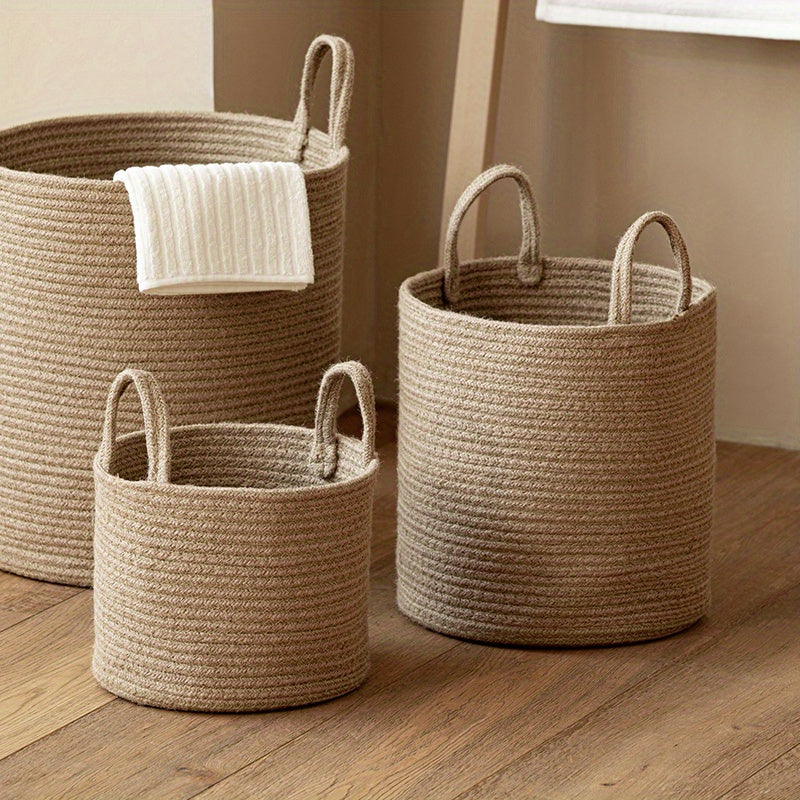 Hand- Cotton Rope Basket - Hand- Round Storage Hamper with Sturdy Rope Handle for, Room, Bathroom & Laundry - Portable Clothes & (Suitable for &), Laundry Baskets
