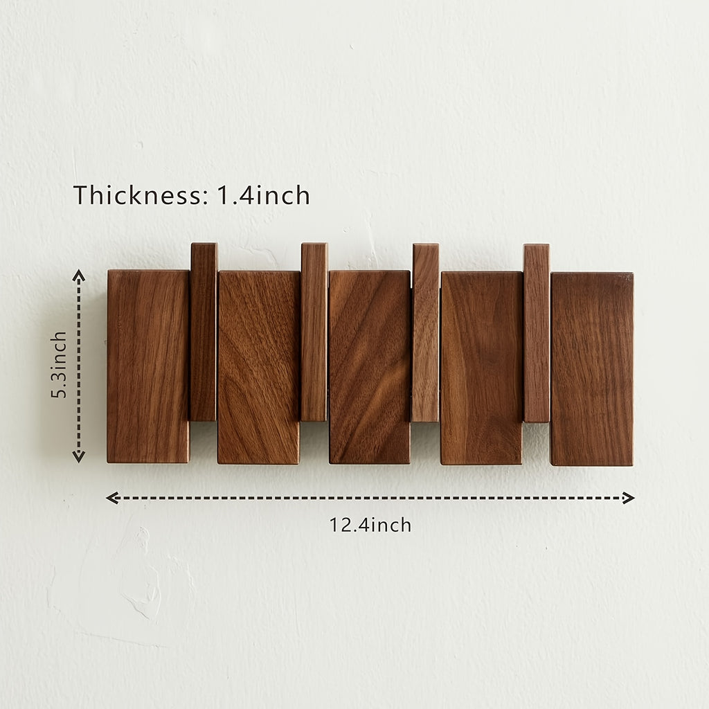 Modern Walnut Wooden, with 4\u002F6\u002F8\u002F10\u002F12 Hooks, Coat Rack, Hooks, Wall Mounted, Accordion, Entryway, Bedroom, Bathroom, Solid Wood, Smooth Polishing, Stable Adhere, Holds 22 Lbs, Floating Shelves