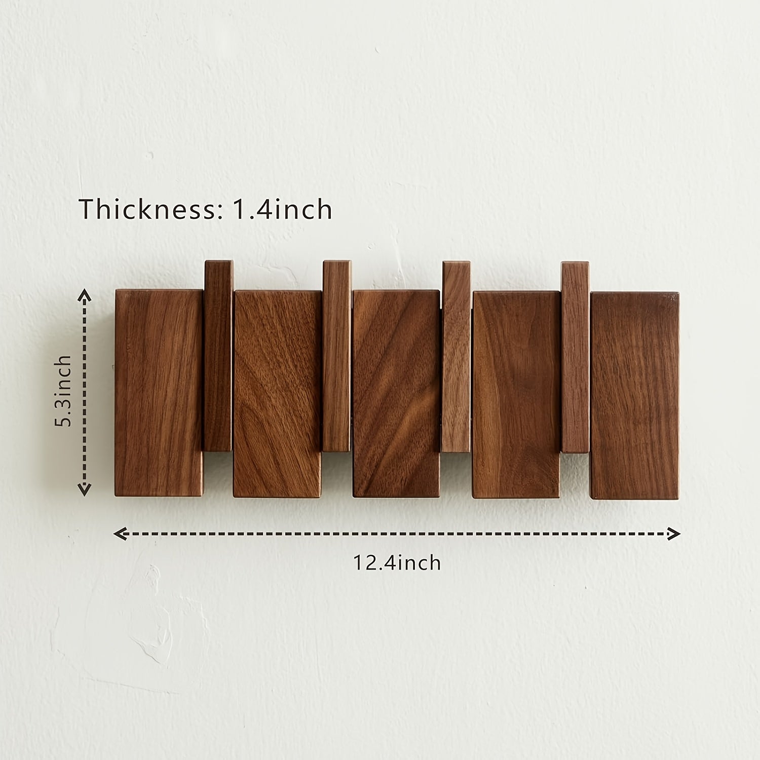Modern Walnut Wooden, with 4\u002F6\u002F8\u002F10\u002F12 Hooks, Coat Rack, Hooks, Wall Mounted, Accordion, Entryway, Bedroom, Bathroom, Solid Wood, Smooth Polishing, Stable Adhere, Holds 22 Lbs, Floating Shelves