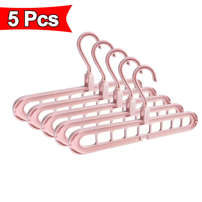 Set of 5 Sturdy Foldable Plastic Hangers Featuring 9 Holes - Designed to Prevent Slipping, These Porous Hangers Are Ideal for Organizing Clothes in Closets, Wardrobes, And Dorm Rooms While Saving Space