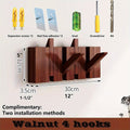 Modern Walnut Wooden, with 4\u002F6\u002F8\u002F10\u002F12 Hooks, Coat Rack, Hooks, Wall Mounted, Accordion, Entryway, Bedroom, Bathroom, Solid Wood, Smooth Polishing, Stable Adhere, Holds 22 Lbs, Floating Shelves