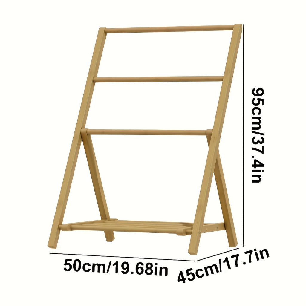 3-Tier Foldable Clothes Hanger & Drying Rack with Storage Box - Bamboo Space-Saving Freestanding Laundry Suitable for Apartments, Bedrooms, Bathrooms, Balconies, Compact Foldable Design for Small Spaces, Bamboo Drying System, Drying Racks