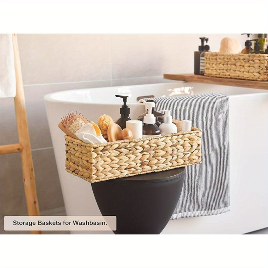 2-Pack, StorageWorks Wicker Tank Topper Basket, Water Hyacinth Storage for Bathroom, Shelf Baskets