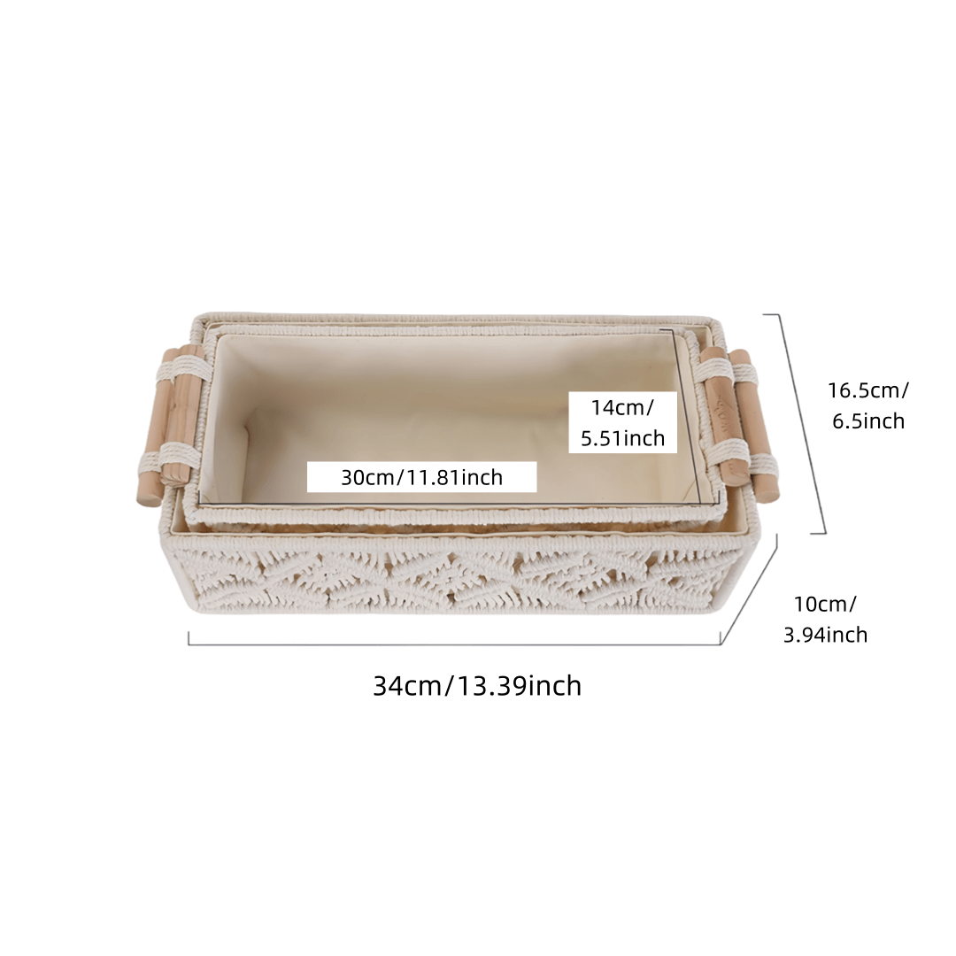 2pcs Bohemian Handmade Macrame Storage Basket Set with Handles | Multipurpose Organizer for Food, Jewelry, Skincare, Cosmetics & Clutter - Ideal for Bathroom, Bedroom & Living Room Shelf, Shelf Baskets