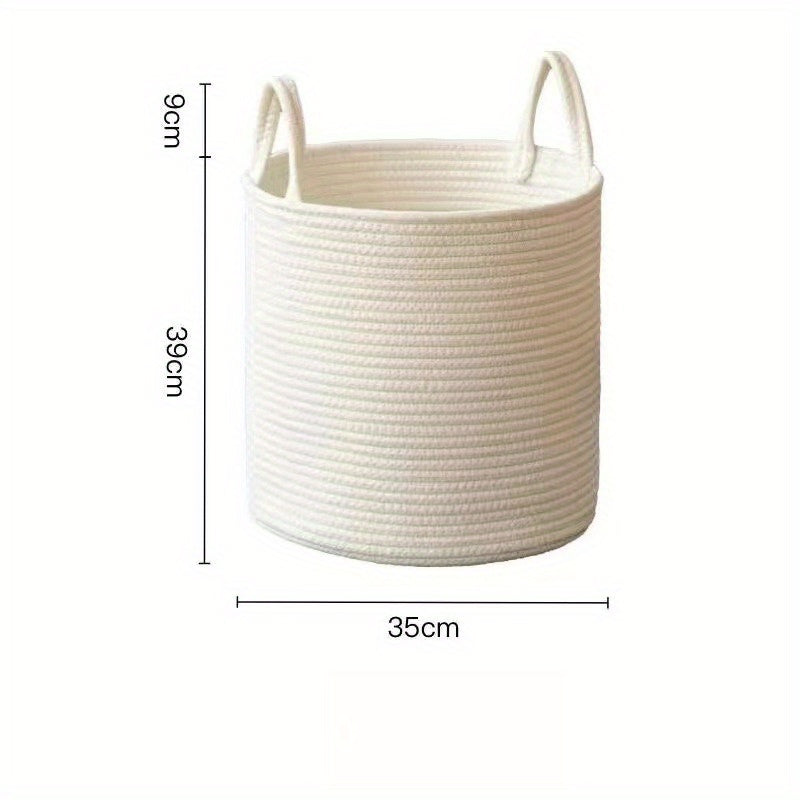 Hand- Cotton Rope Basket - Hand- Round Storage Hamper with Sturdy Rope Handle for, Room, Bathroom & Laundry - Portable Clothes & (Suitable for &), Laundry Baskets