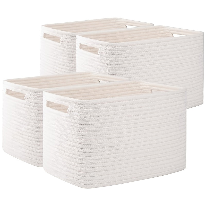 Set of 4 Storage Baskets Designed for Organization, These Woven Baskets Are Ideal for Shelves And Are Great for Storing Toys, Books, Towels, And Clothing. They Make Excellent Gift Bins for Toy Storage, Measuring 12.7 Inches Long, 9 Inches Wide