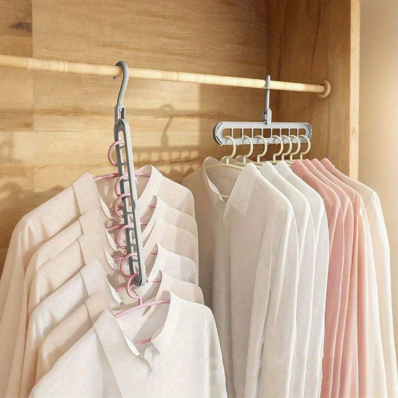 Set of 5 Sturdy 9-Hole Hangers - Enhanced Anti-Slip, Foldable Design That Saves Space, Perfect for Home Closets, Student Dorms, And Rental Storage