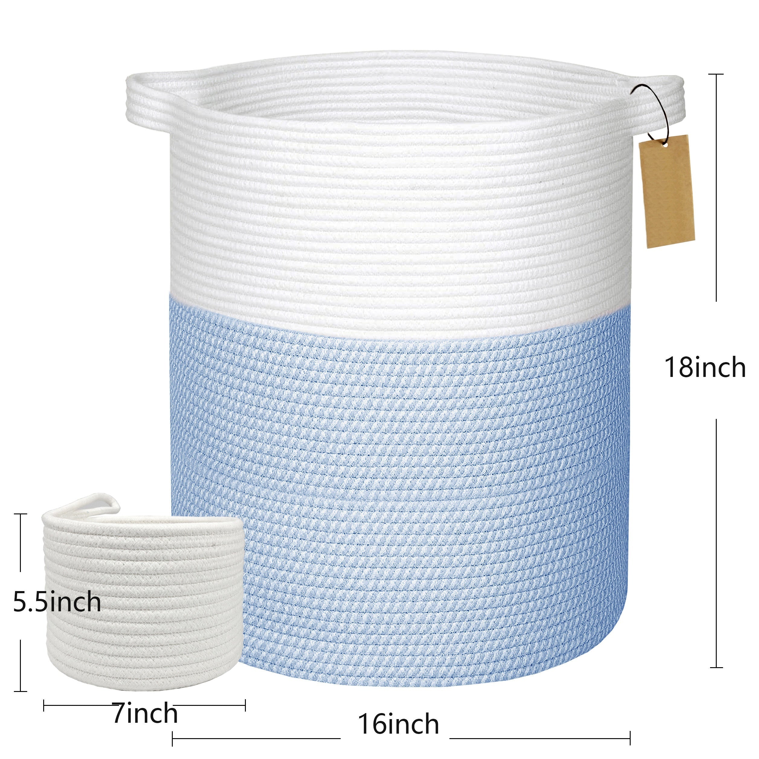 2pcs XXL Cotton Rope Cylinder Laundry Basket with Handles, 16x18 Inch Storage Organizer & Bathroom Decor | Youngsters-Safe Blanket Hamper, Nursery Toy Bin, Dog Bed Storage for Living Room\u002FLaundry Room, Laundry Baskets