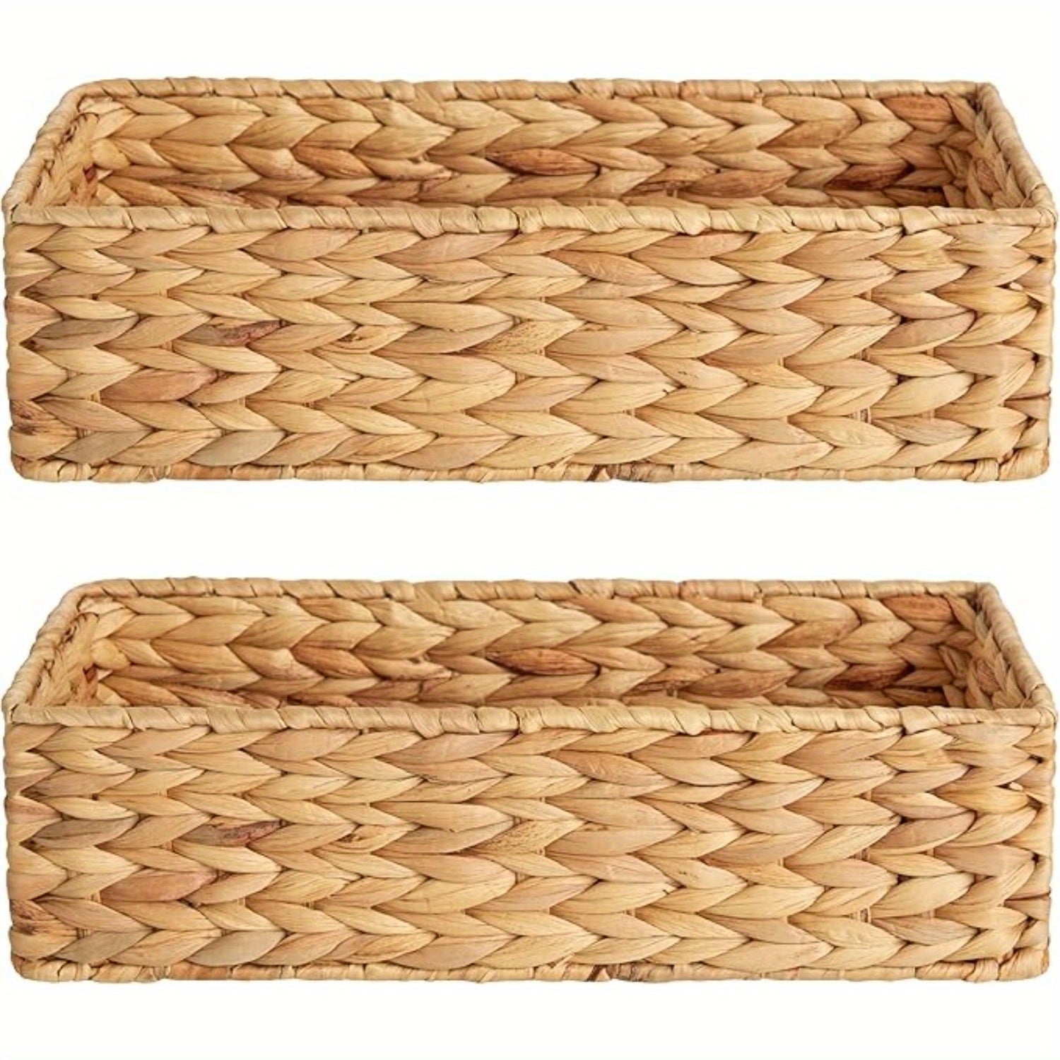 2-Pack, StorageWorks Wicker Tank Topper Basket, Water Hyacinth Storage for Bathroom, Shelf Baskets