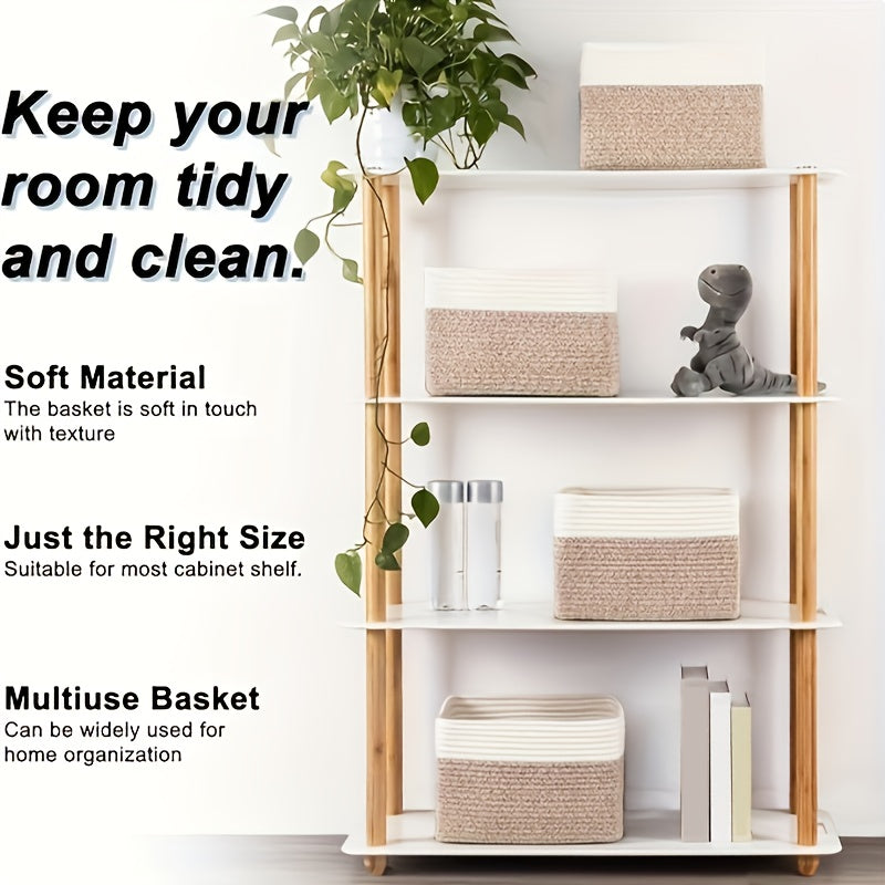 Set of 4 Storage Baskets Designed for Organization, These Woven Baskets Are Ideal for Shelves And Are Great for Storing Toys, Books, Towels, And Clothing. They Make Excellent Gift Bins for Toy Storage, Measuring 12.7 Inches Long, 9 Inches Wide