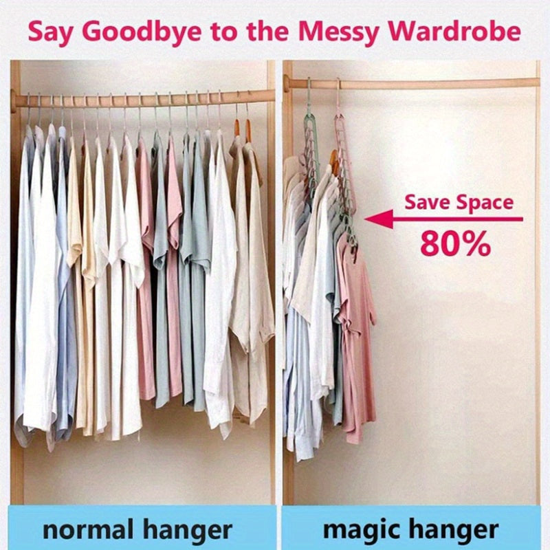 Set of 5 Sturdy Foldable Plastic Hangers Featuring 9 Holes - Designed to Prevent Slipping, These Porous Hangers Are Ideal for Organizing Clothes in Closets, Wardrobes, And Dorm Rooms While Saving Space