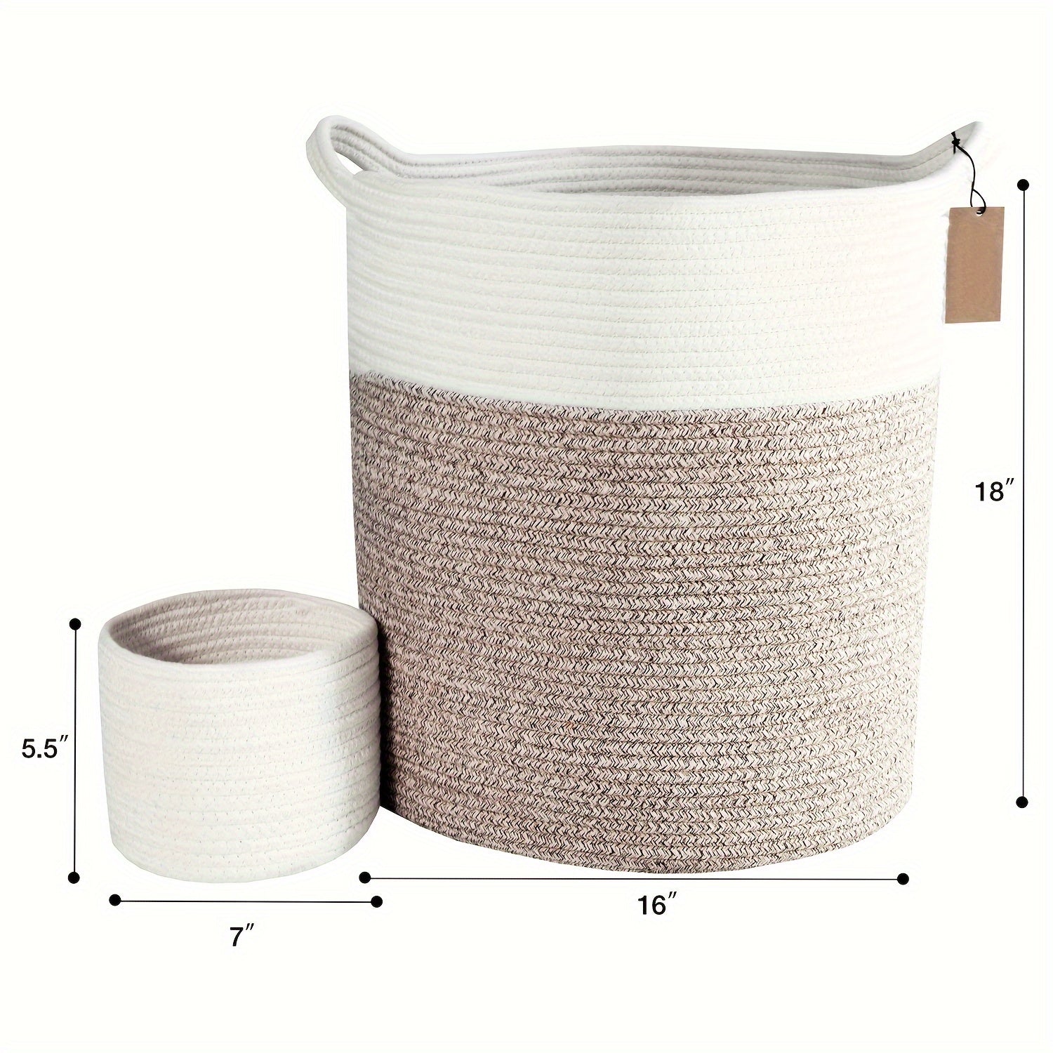 2pcs XXL Cotton Rope Cylinder Laundry Basket with Handles, 16x18 Inch Storage Organizer & Bathroom Decor | Youngsters-Safe Blanket Hamper, Nursery Toy Bin, Dog Bed Storage for Living Room\u002FLaundry Room, Laundry Baskets