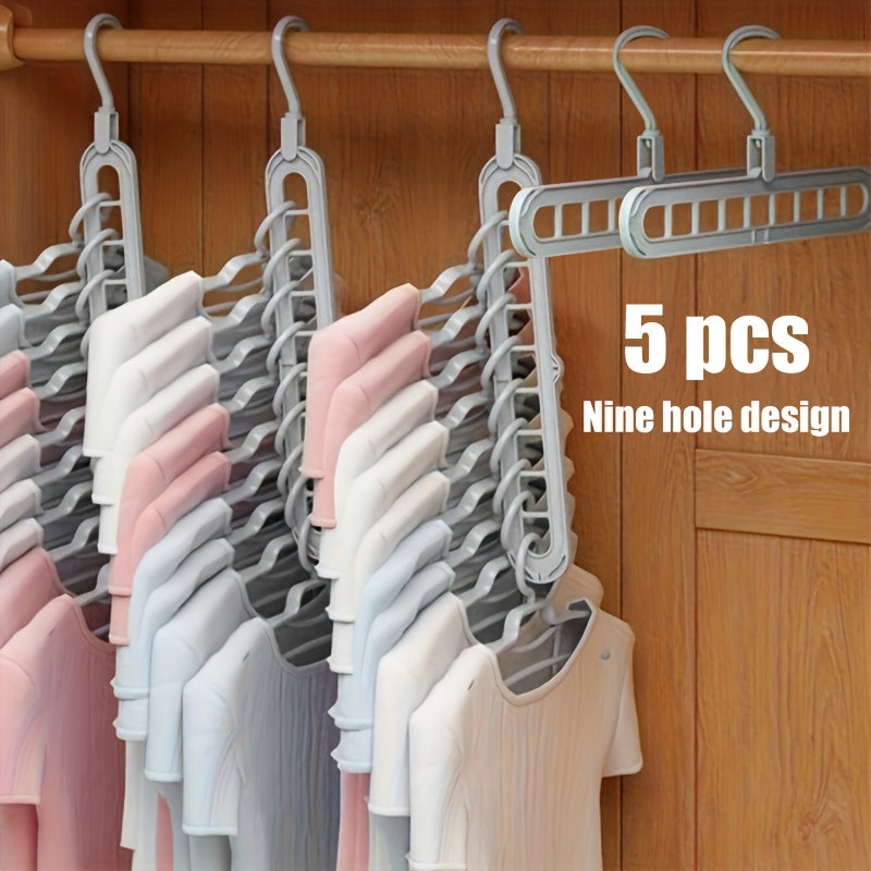 Set of 5 Sturdy 9-Hole Hangers - Enhanced Anti-Slip, Foldable Design That Saves Space, Perfect for Home Closets, Student Dorms, And Rental Storage