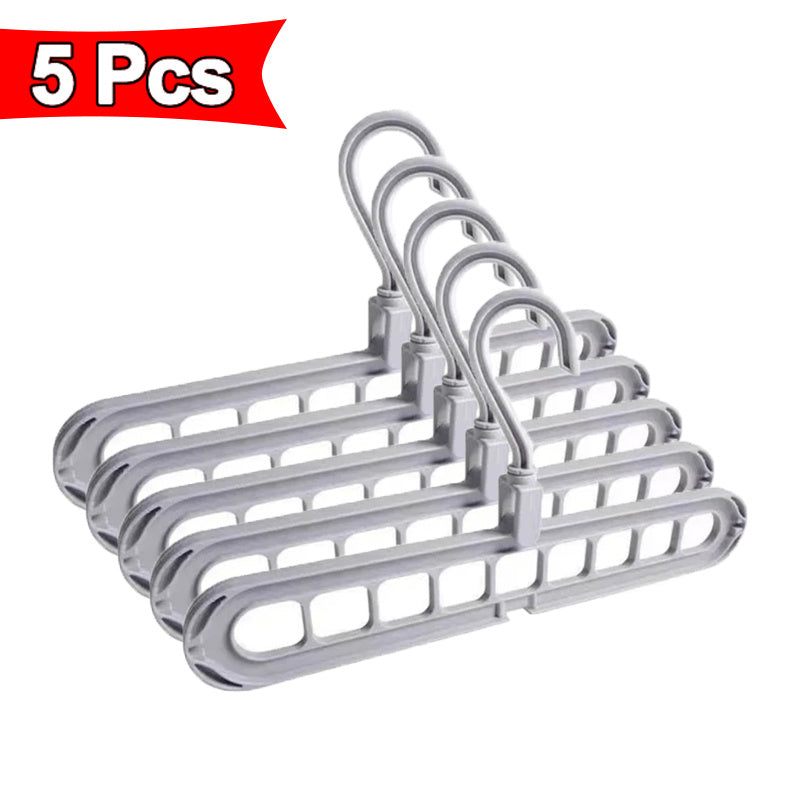 Set of 5 Sturdy Foldable Plastic Hangers Featuring 9 Holes - Designed to Prevent Slipping, These Porous Hangers Are Ideal for Organizing Clothes in Closets, Wardrobes, And Dorm Rooms While Saving Space