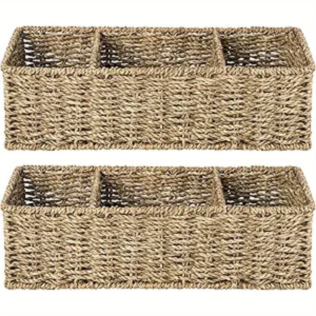 2-Pack, StorageWorks Wicker Tank Topper Basket, Water Hyacinth Storage for Bathroom, Shelf Baskets
