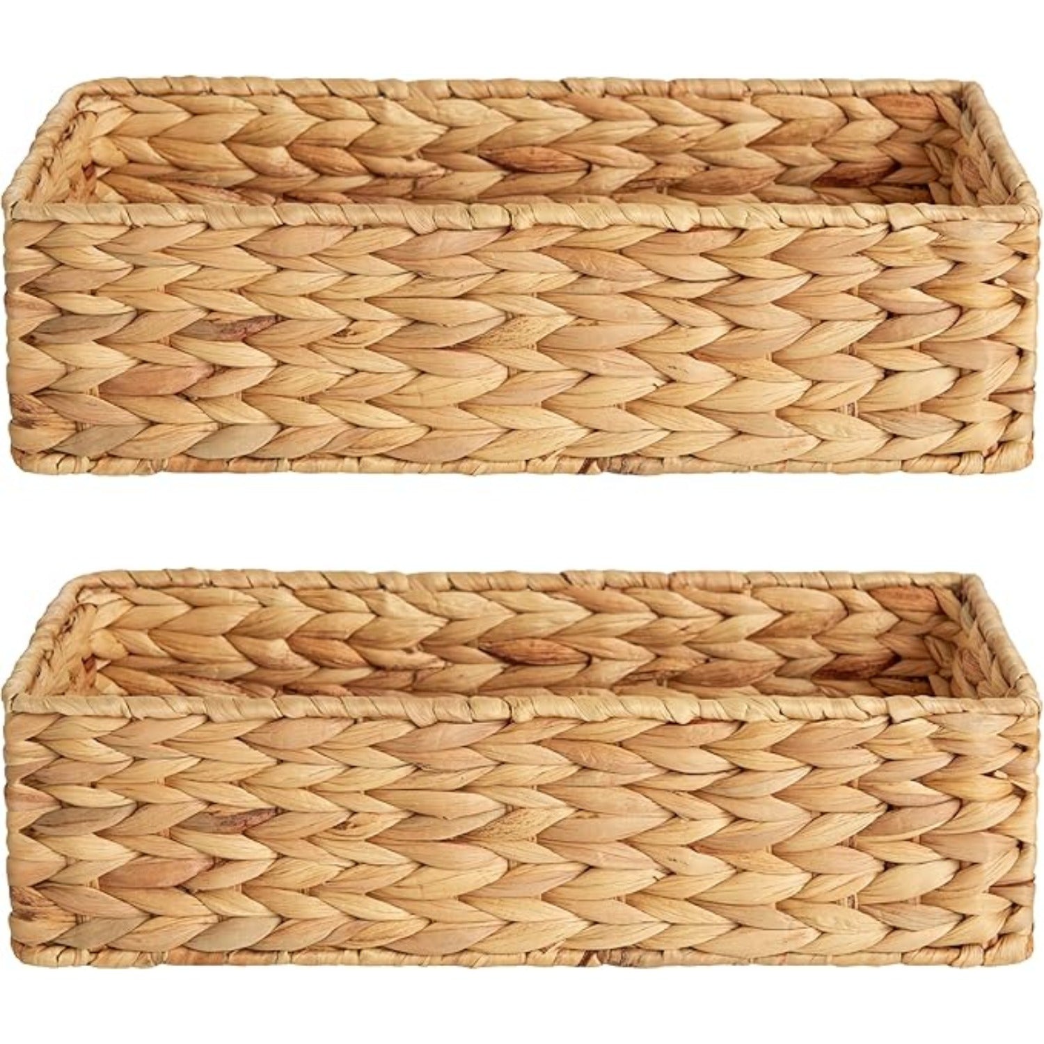 2-Pack, StorageWorks Wicker Tank Topper Basket, Water Hyacinth Storage for Bathroom, Shelf Baskets