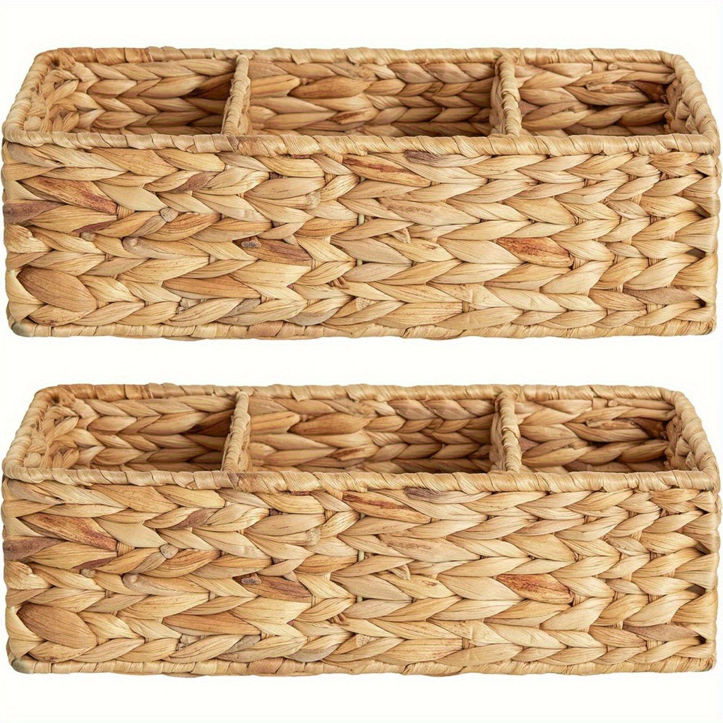 2-Pack, StorageWorks Wicker Tank Topper Basket, Water Hyacinth Storage for Bathroom, Shelf Baskets