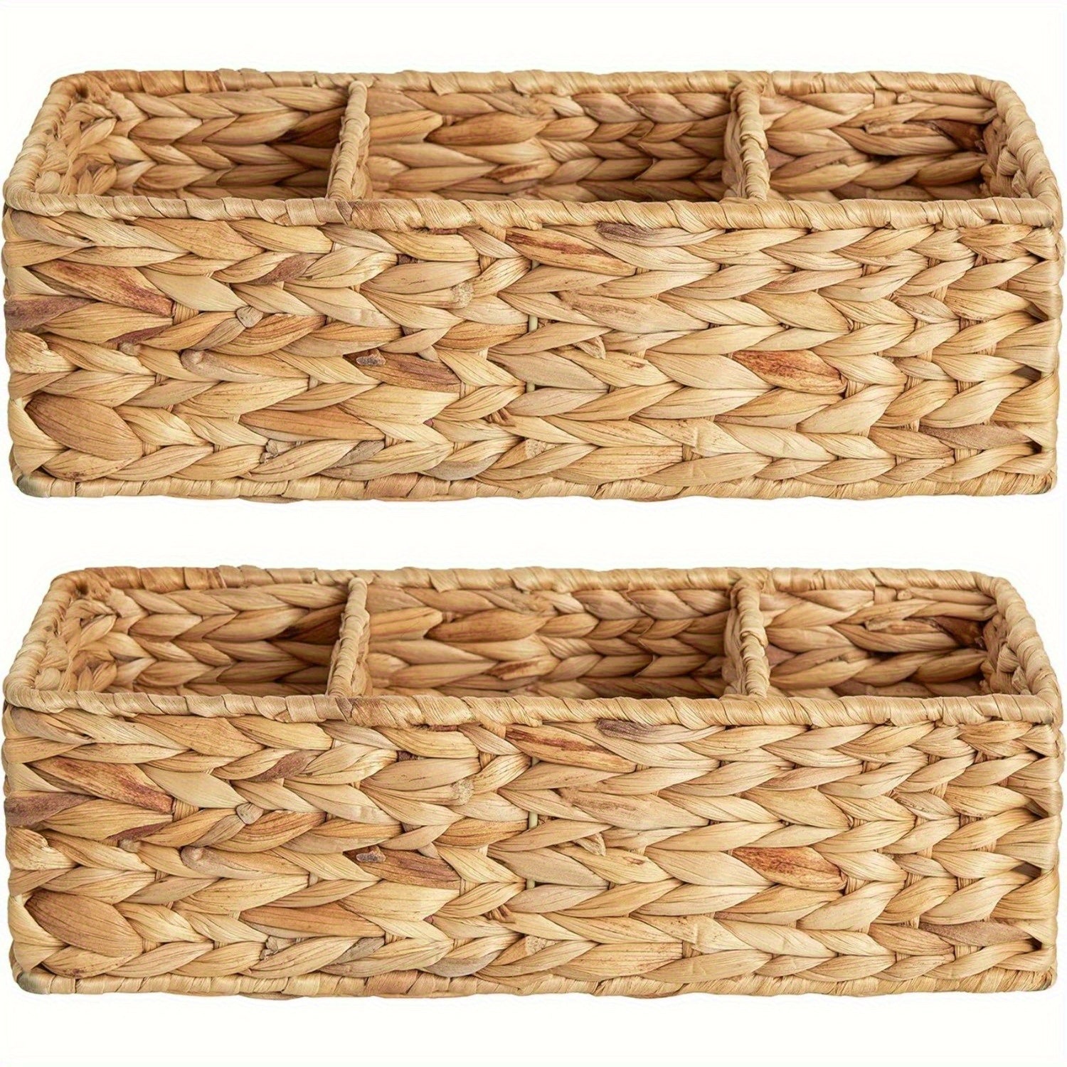 2-Pack, StorageWorks Wicker Tank Topper Basket, Water Hyacinth Storage for Bathroom, Shelf Baskets