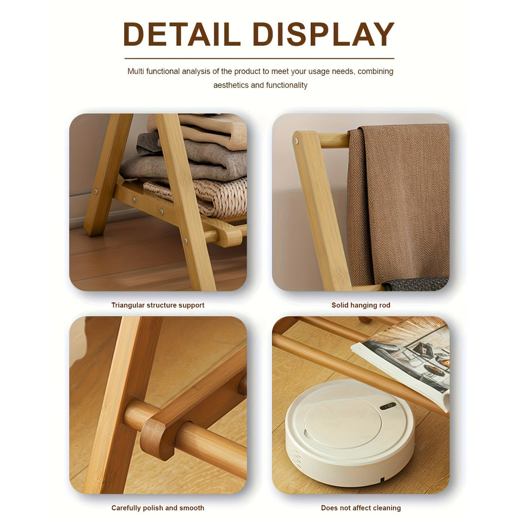 3-Tier Foldable Clothes Hanger & Drying Rack with Storage Box - Bamboo Space-Saving Freestanding Laundry Suitable for Apartments, Bedrooms, Bathrooms, Balconies, Compact Foldable Design for Small Spaces, Bamboo Drying System, Drying Racks