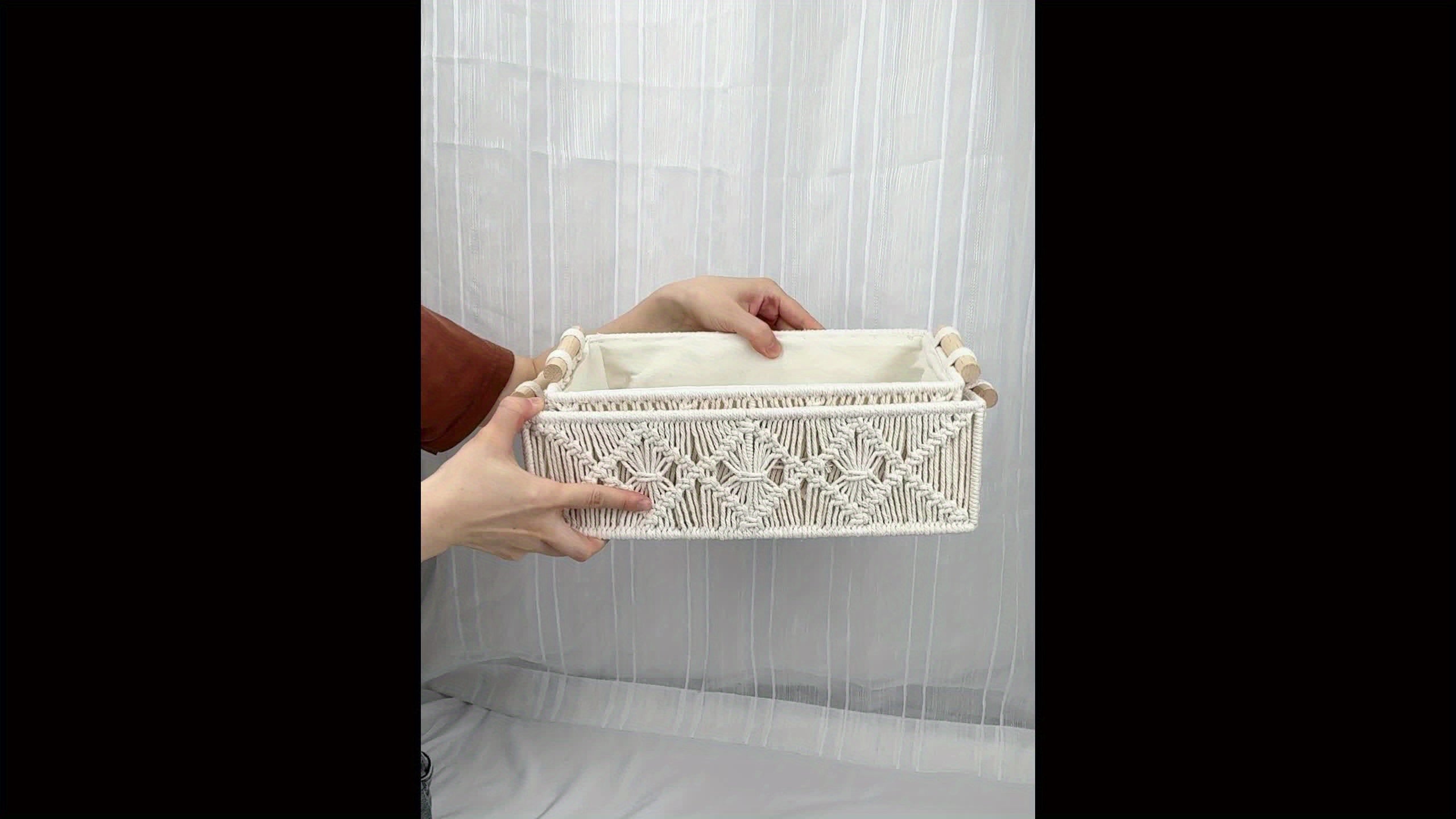 2pcs Bohemian Handmade Macrame Storage Basket Set with Handles | Multipurpose Organizer for Food, Jewelry, Skincare, Cosmetics & Clutter - Ideal for Bathroom, Bedroom & Living Room Shelf, Shelf Baskets