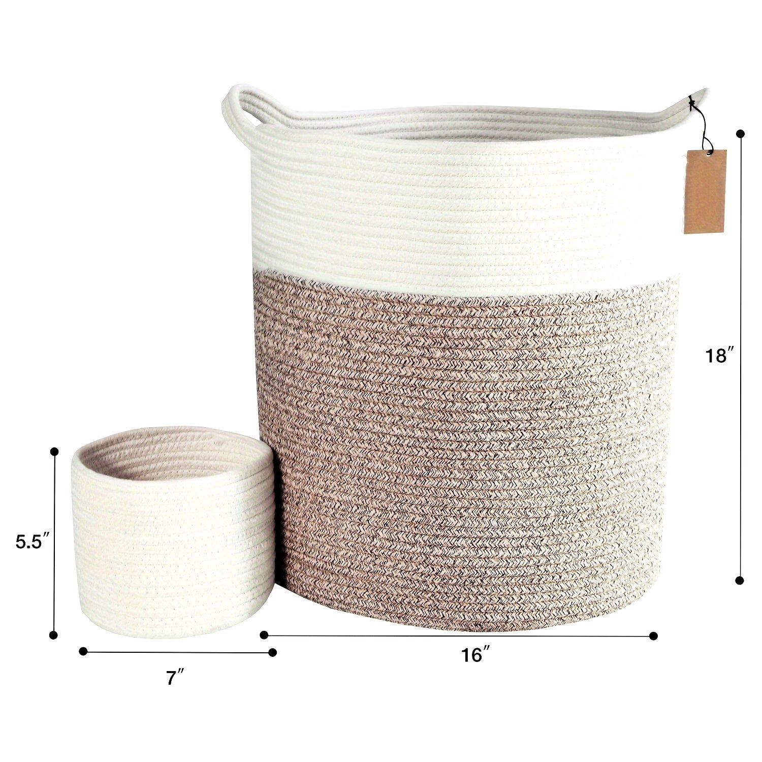 2pcs XXL Cotton Rope Cylinder Laundry Basket with Handles, 16x18 Inch Storage Organizer & Bathroom Decor | Youngsters-Safe Blanket Hamper, Nursery Toy Bin, Dog Bed Storage for Living Room\u002FLaundry Room, Laundry Baskets