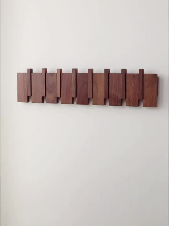 Modern Walnut Wooden, with 4\u002F6\u002F8\u002F10\u002F12 Hooks, Coat Rack, Hooks, Wall Mounted, Accordion, Entryway, Bedroom, Bathroom, Solid Wood, Smooth Polishing, Stable Adhere, Holds 22 Lbs, Floating Shelves