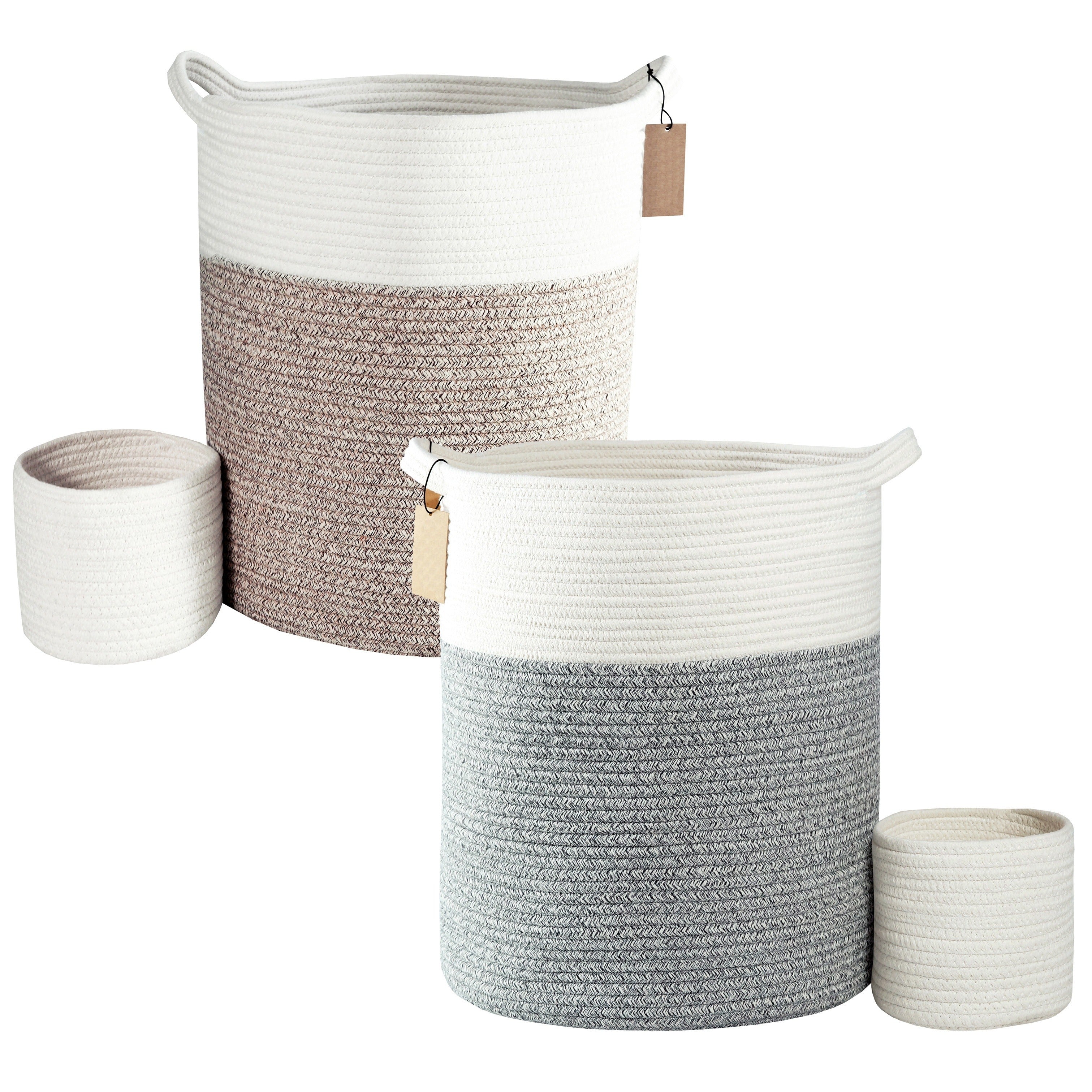 2pcs XXL Cotton Rope Cylinder Laundry Basket with Handles, 16x18 Inch Storage Organizer & Bathroom Decor | Youngsters-Safe Blanket Hamper, Nursery Toy Bin, Dog Bed Storage for Living Room\u002FLaundry Room, Laundry Baskets