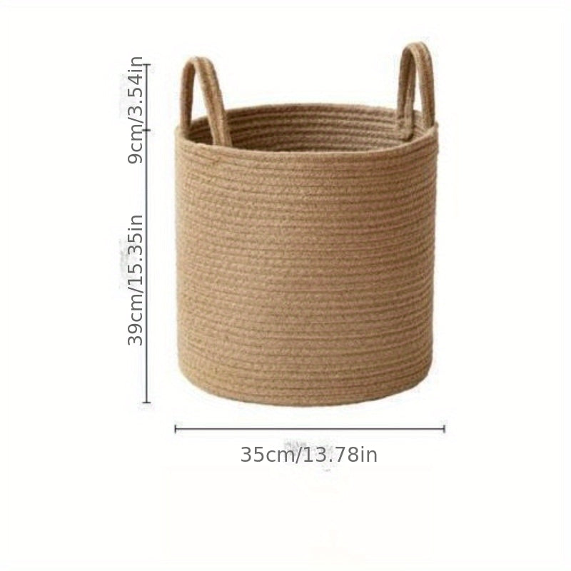 Hand- Cotton Rope Basket - Hand- Round Storage Hamper with Sturdy Rope Handle for, Room, Bathroom & Laundry - Portable Clothes & (Suitable for &), Laundry Baskets