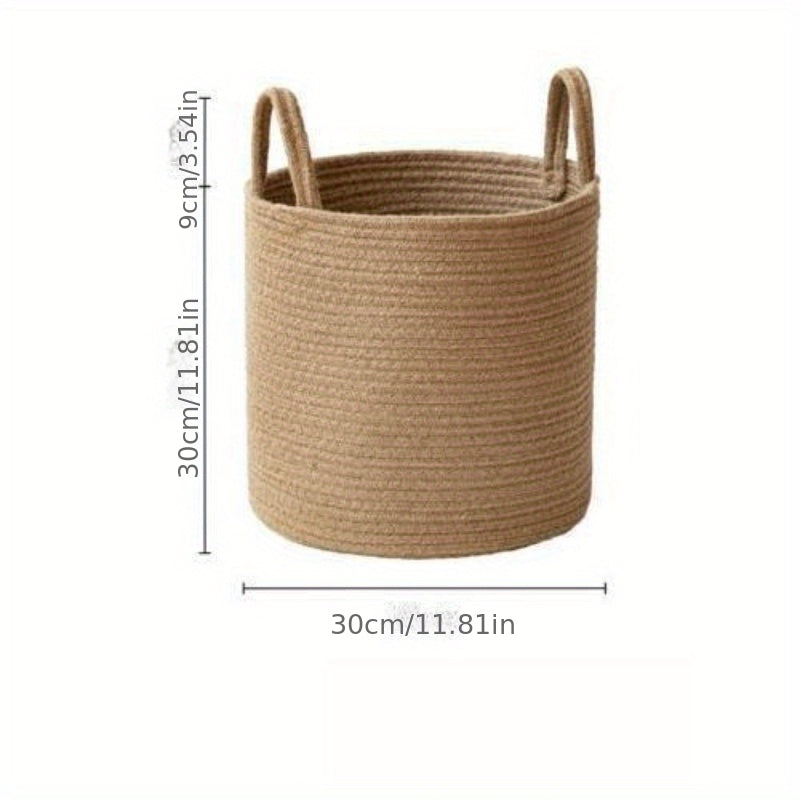 Hand- Cotton Rope Basket - Hand- Round Storage Hamper with Sturdy Rope Handle for, Room, Bathroom & Laundry - Portable Clothes & (Suitable for &), Laundry Baskets