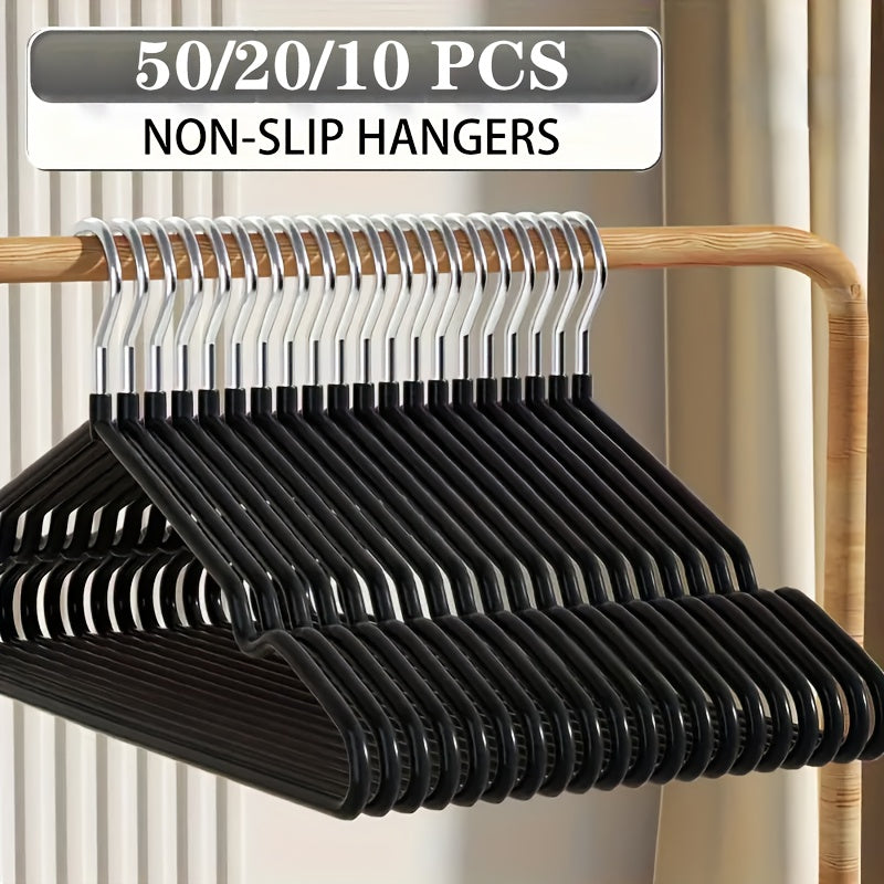 Heavy Duty Metal Traceless Non-slip Clothes Hangers with Grooves, Household Storage Organizer, Made Of High Manganese Steel, 50pcs\u002F20pcs\u002F10pcs, 40-50g, Standard Hangers, for Bathroom, Bedroom, Closet, Wardrobe, Home, Dorm
