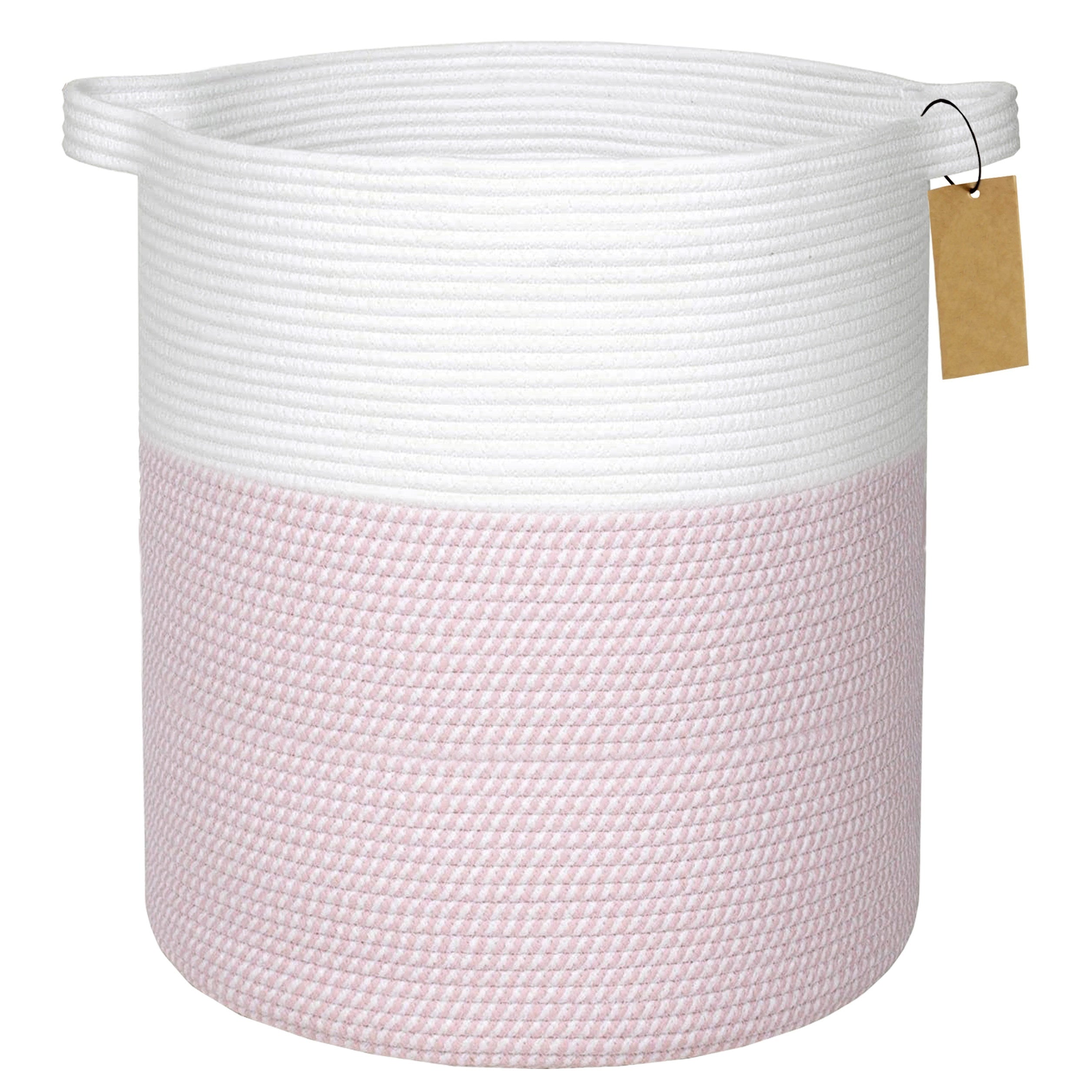 2pcs XXL Cotton Rope Cylinder Laundry Basket with Handles, 16x18 Inch Storage Organizer & Bathroom Decor | Youngsters-Safe Blanket Hamper, Nursery Toy Bin, Dog Bed Storage for Living Room\u002FLaundry Room, Laundry Baskets