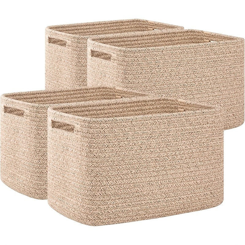 Set of 4 Storage Baskets Designed for Organization, These Woven Baskets Are Ideal for Shelves And Are Great for Storing Toys, Books, Towels, And Clothing. They Make Excellent Gift Bins for Toy Storage, Measuring 12.7 Inches Long, 9 Inches Wide