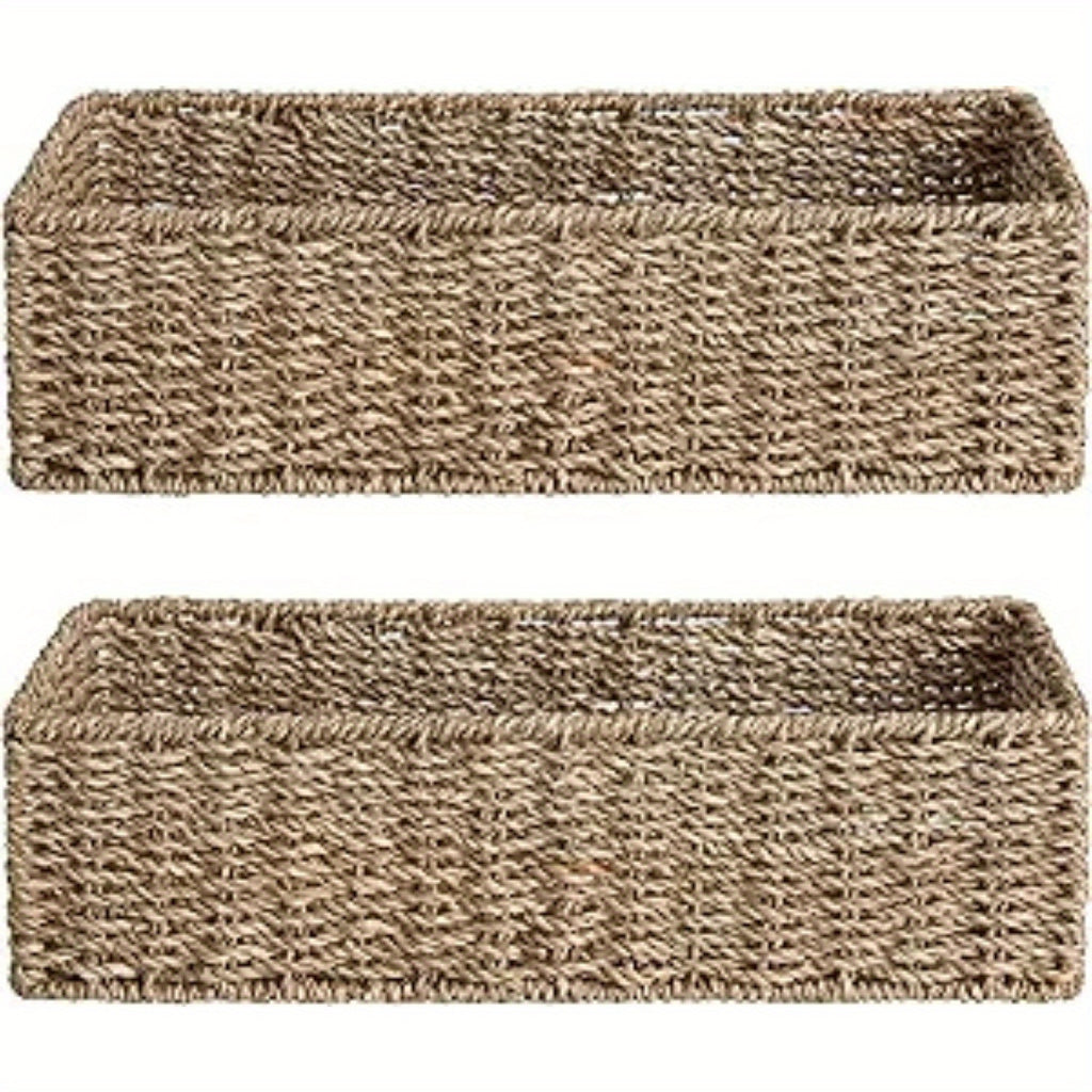 2-Pack, StorageWorks Wicker Tank Topper Basket, Water Hyacinth Storage for Bathroom, Shelf Baskets