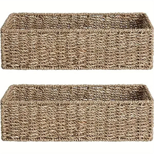 2-Pack, StorageWorks Wicker Tank Topper Basket, Water Hyacinth Storage for Bathroom, Shelf Baskets